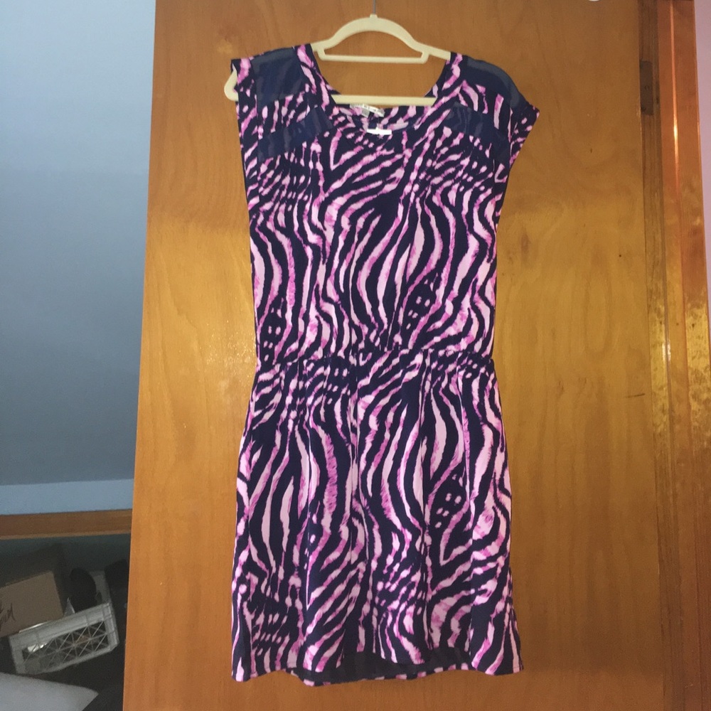 Pink and navy zebra print dress