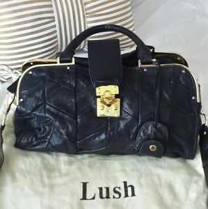 Black leather large satchel tote handbag by Lush