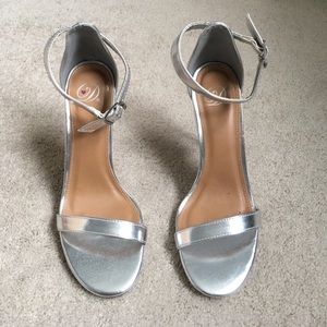 Silver ankle strap heels