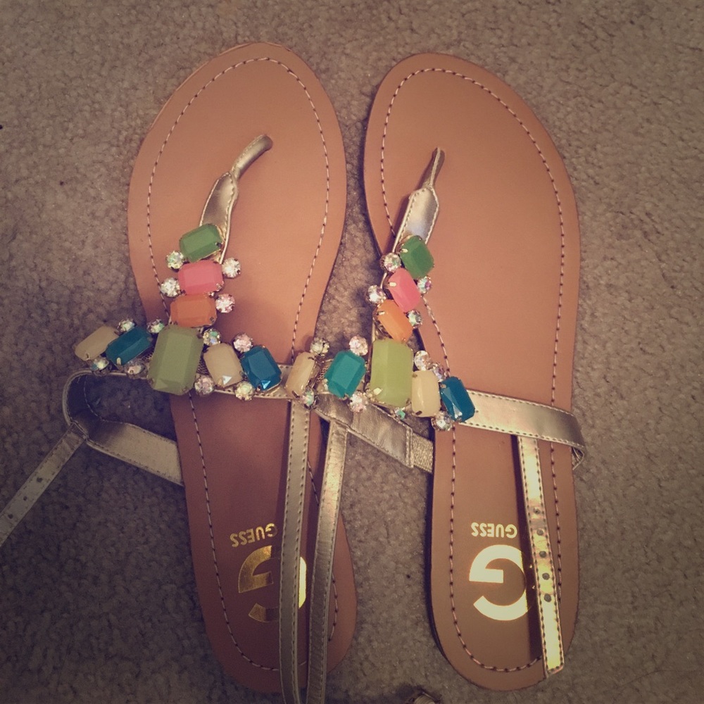 G by Guess T-strap gold sandals, like new