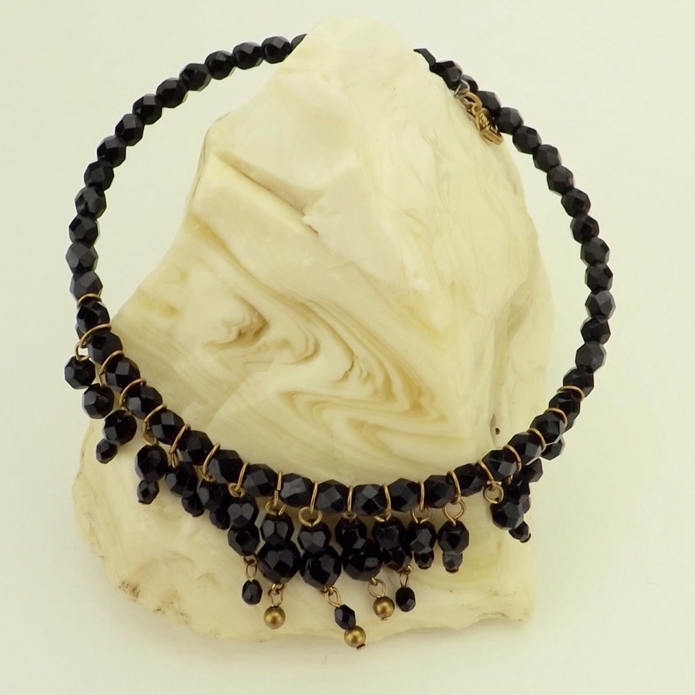 vintage choker necklace black jet copper dangles - Picture 2 of 7