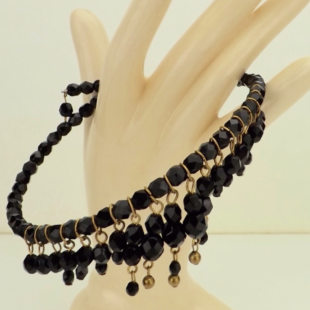 vintage choker necklace black jet copper dangles - Picture 4 of 7