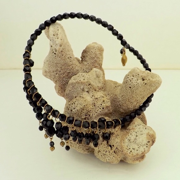 vintage choker necklace black jet copper dangles - Picture 7 of 7