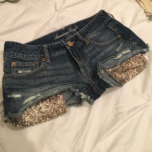 Denim shorts with gold sequin detailing