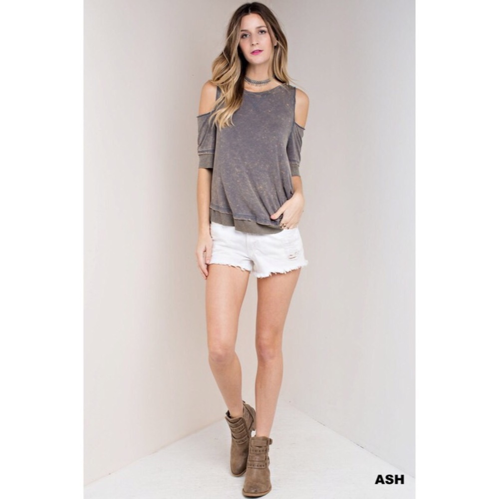 Ash Cold Shoulder Washed Top - Picture 3 of 7