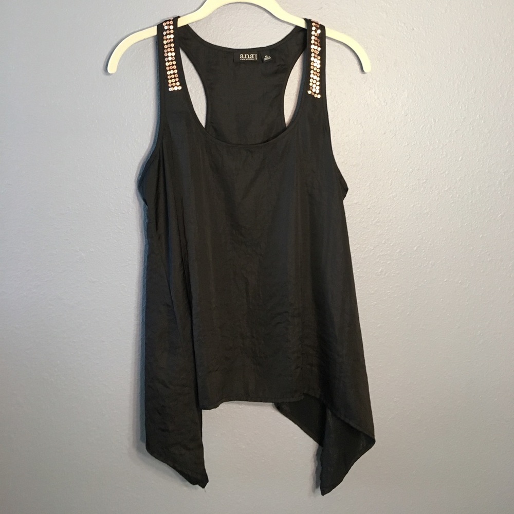 Black Racerback Sharkbite Hem Tank with Sequins