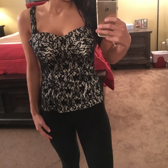 Charlotte Russe Tops - Black/White Lace Corsett Tank Top
