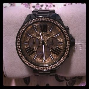 Michael lots black band gold stone face watch