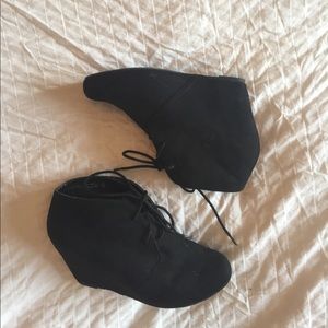 Black Wedge Lace Up Booties