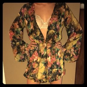 V Neck Floral Romper