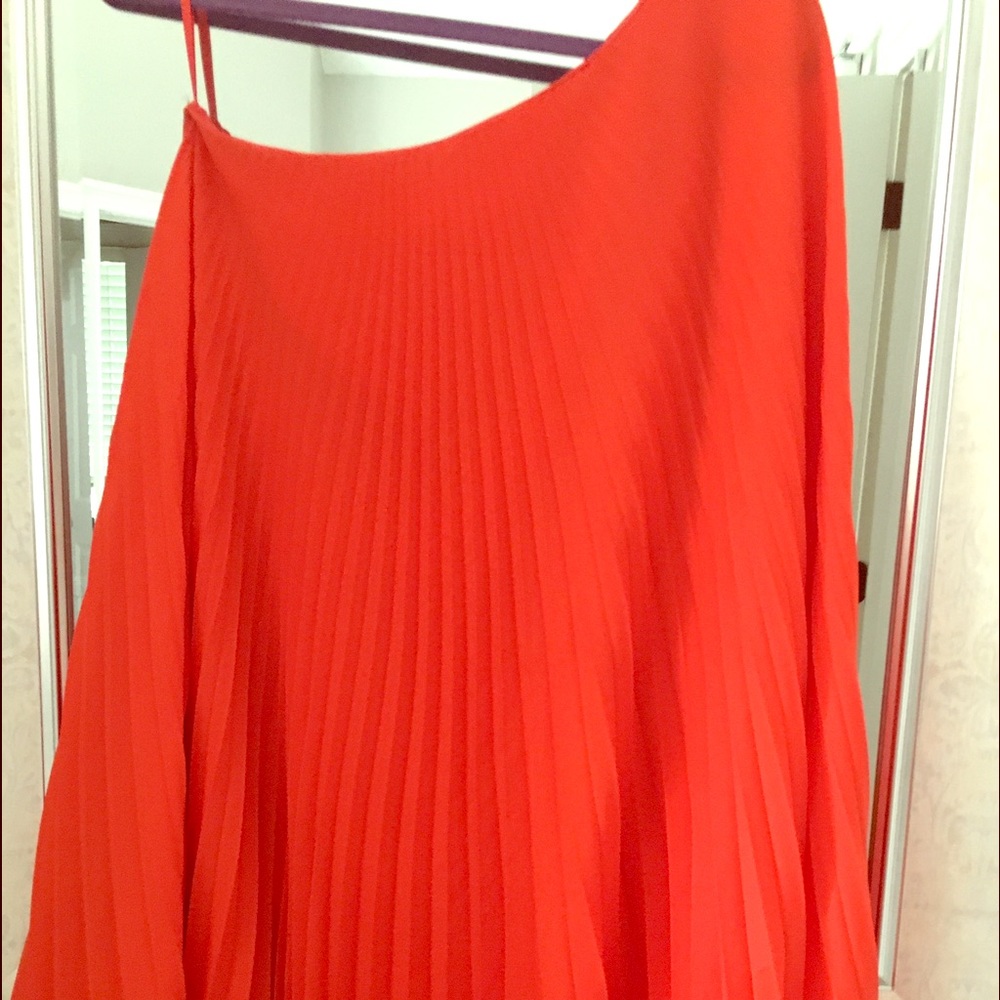 Milly scissor pleat off the shoulder dress