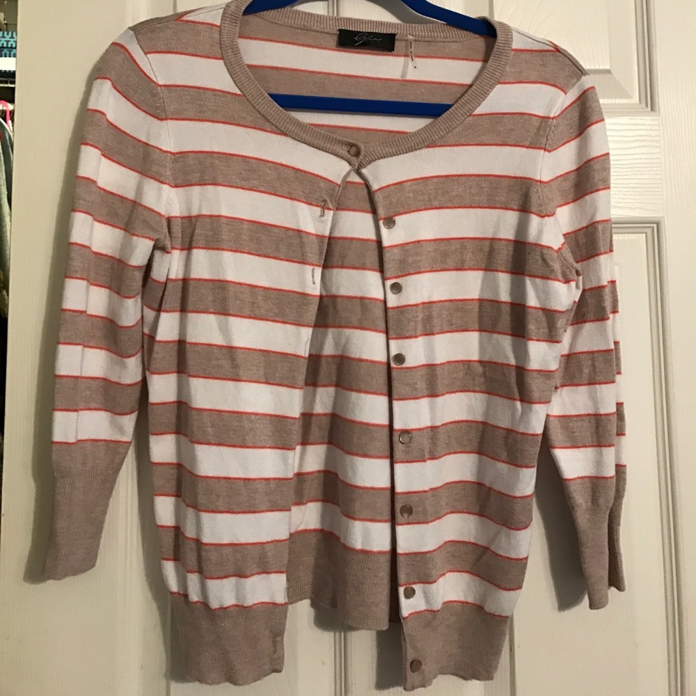 Tan/White/Orange Striped Cardigan Size Small