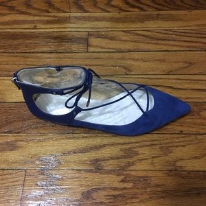 Sam Edelman Blue Suede Lace Up Pointed Toe Flats