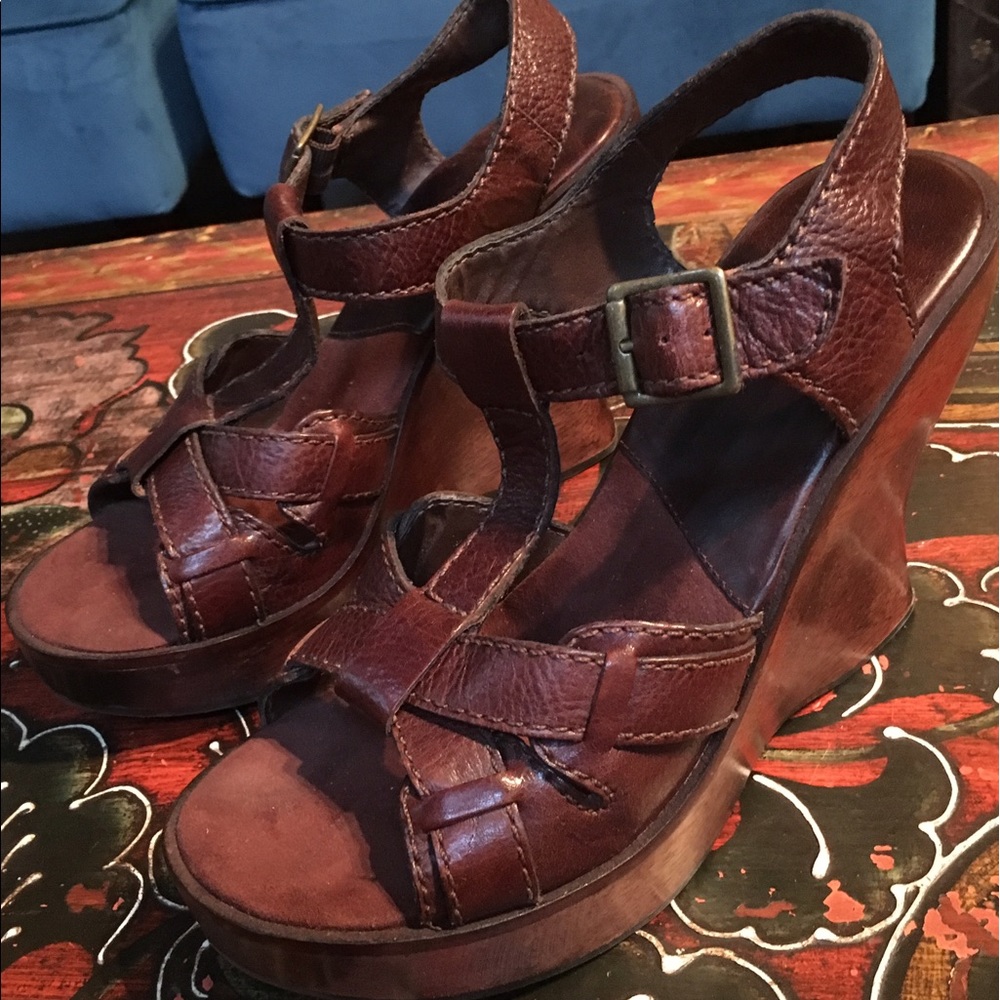 Wedges MIA brand chocolate leather. Boho chic!!