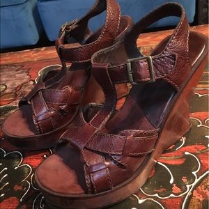 Wedges MIA brand chocolate leather. Boho chic!!