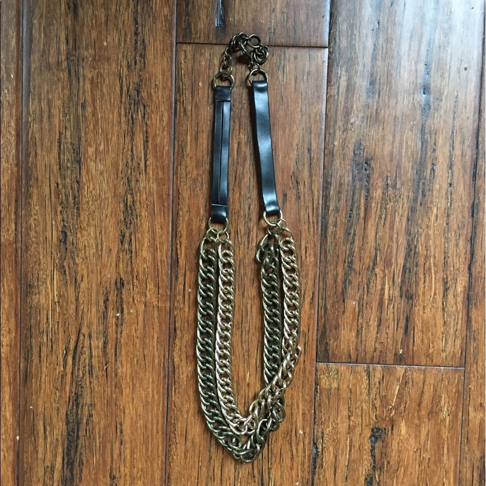 Faux Leather Chained Necklace