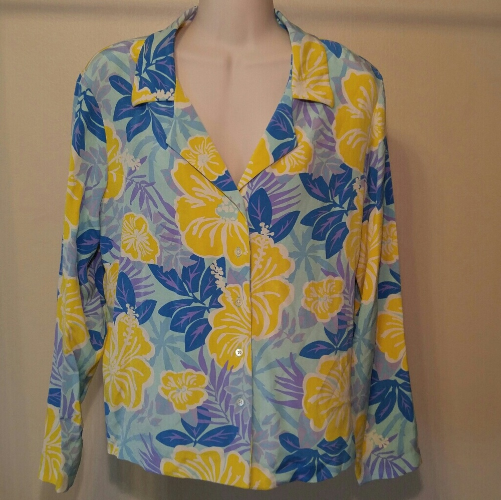 Lilly Pulitzer Floral Print Silk Blend Button Down