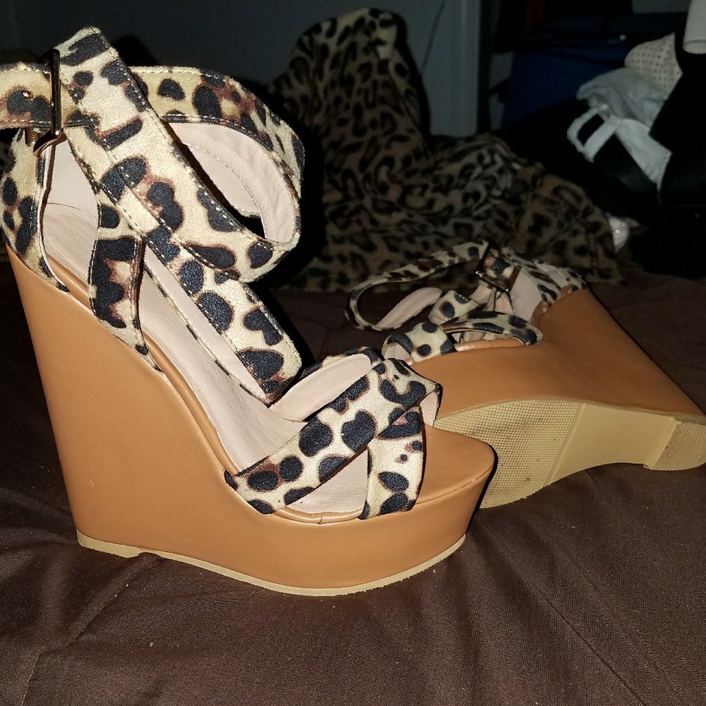 Leopard print wedges Worn once