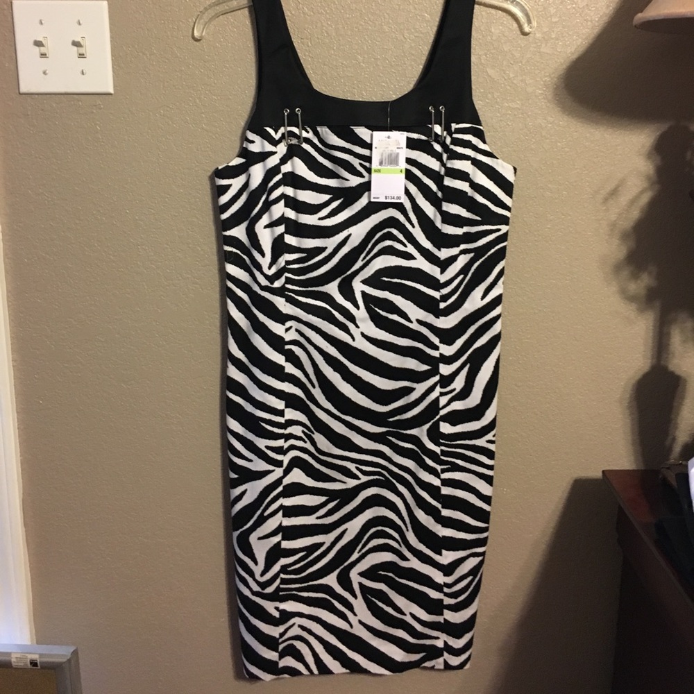 Michael Kors black white zebra dress 4 nwt