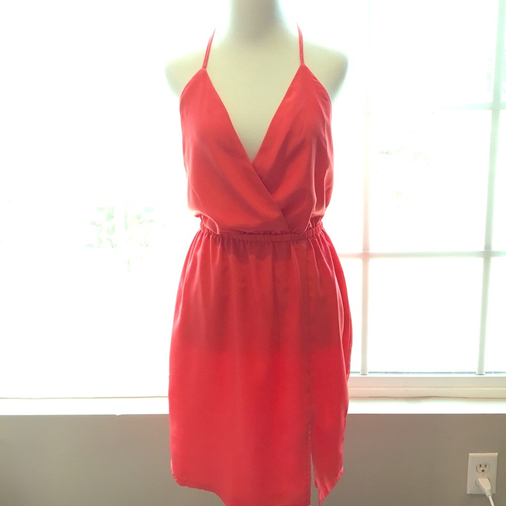 NBD coral dress with surplice top