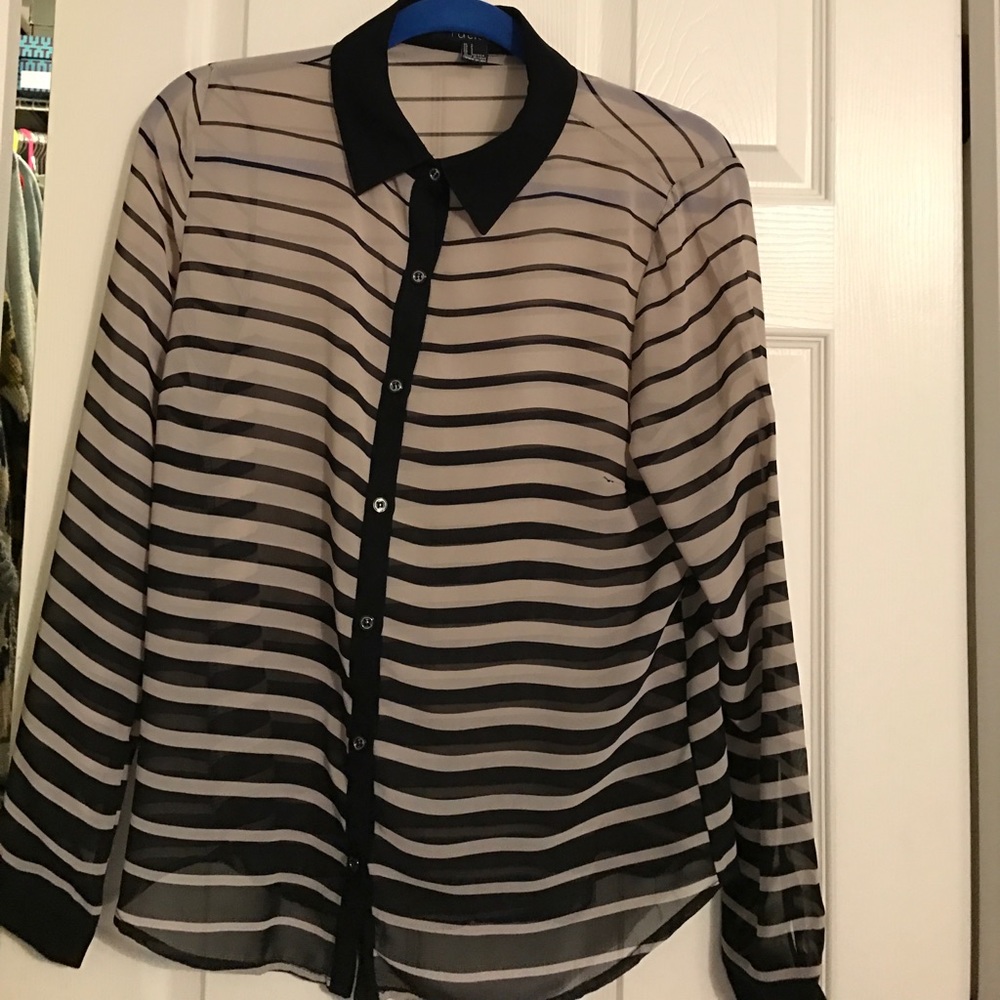 Black and Tan Sheer Striped Blouse