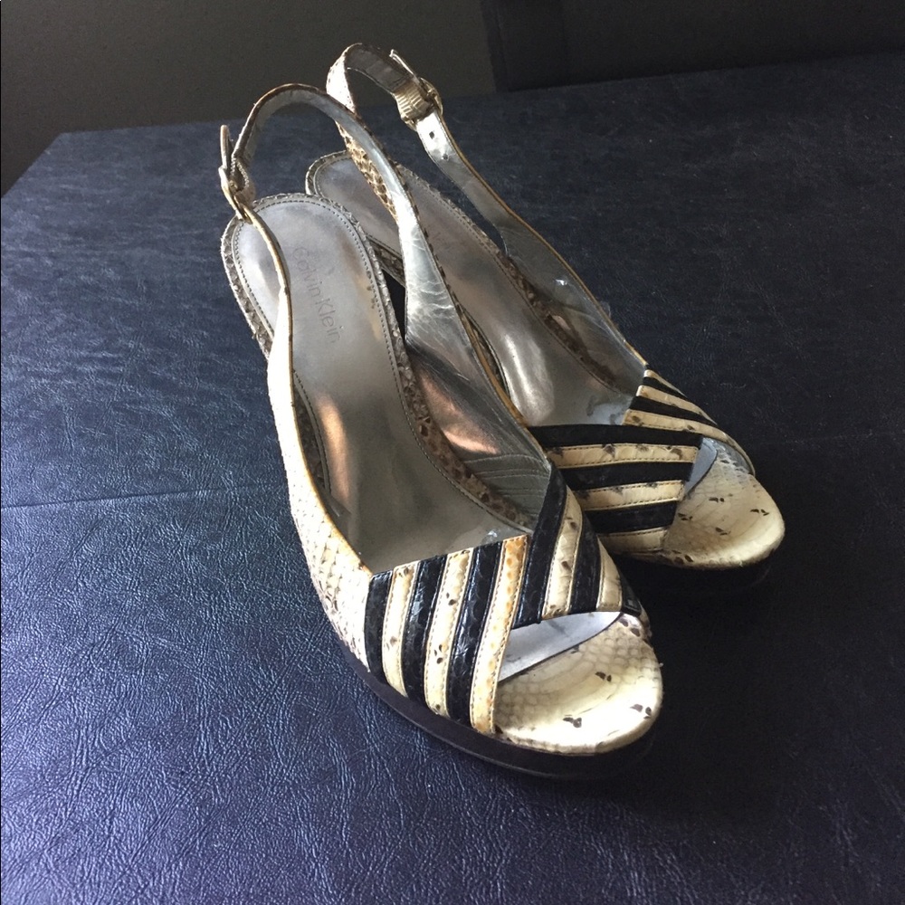 Calvin Klein Collection Snakeskin Slingback Heels