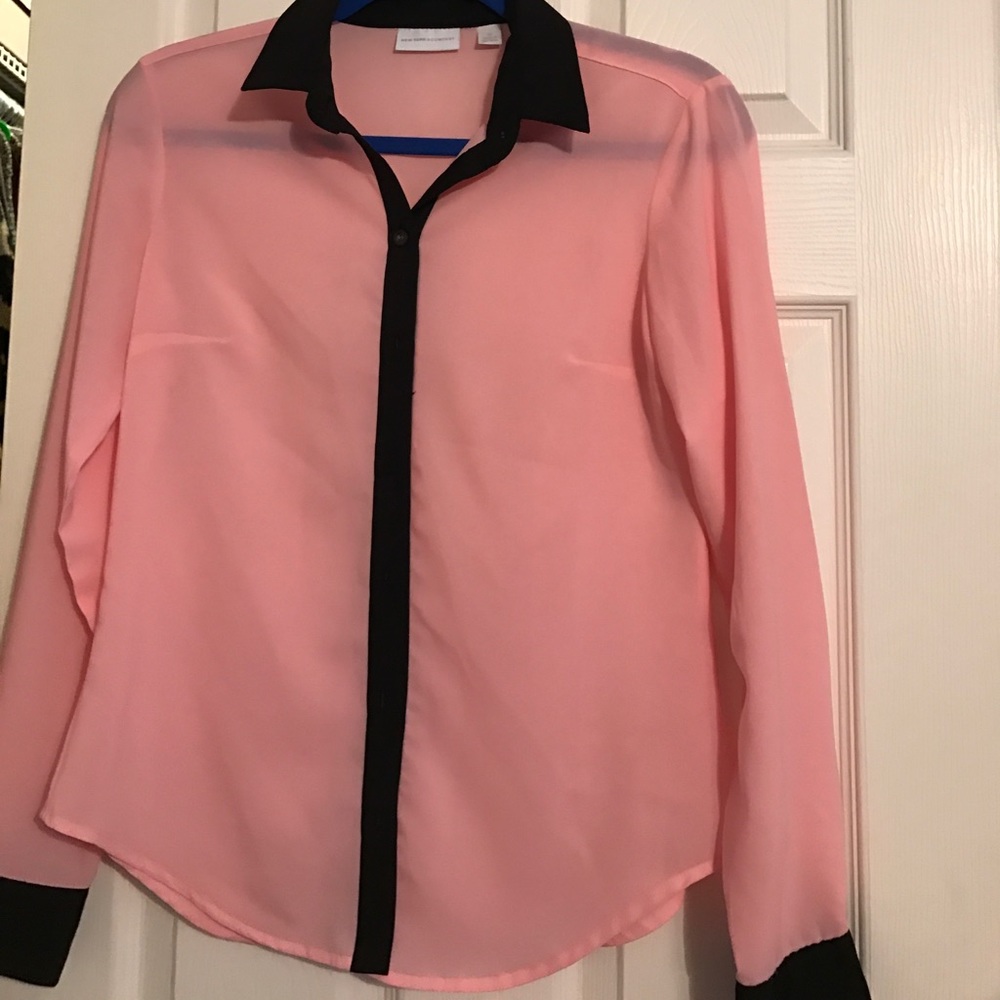 Light Pink, Black Trim New York & Company Blouse