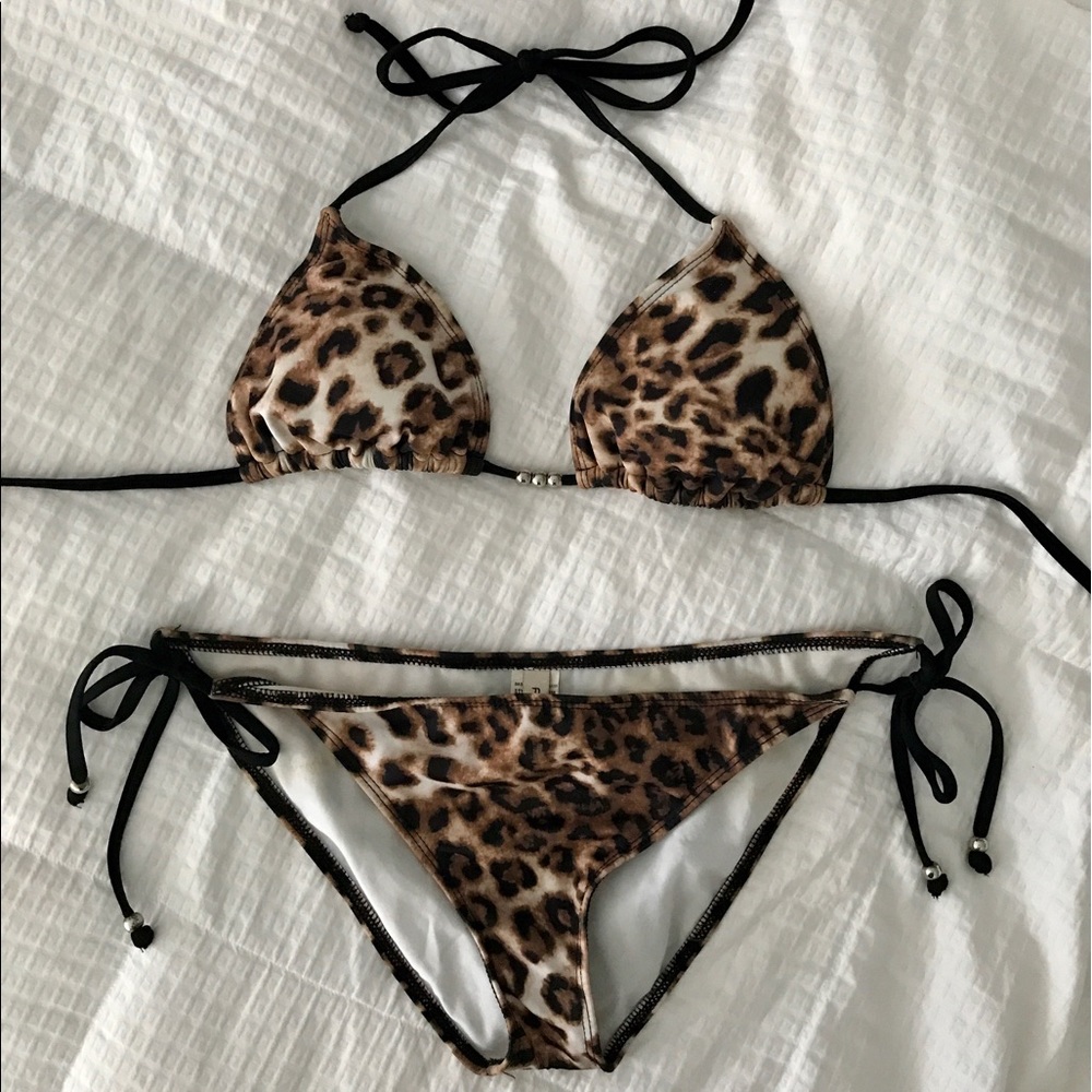 Leopard Print Triangle String Bikini Set