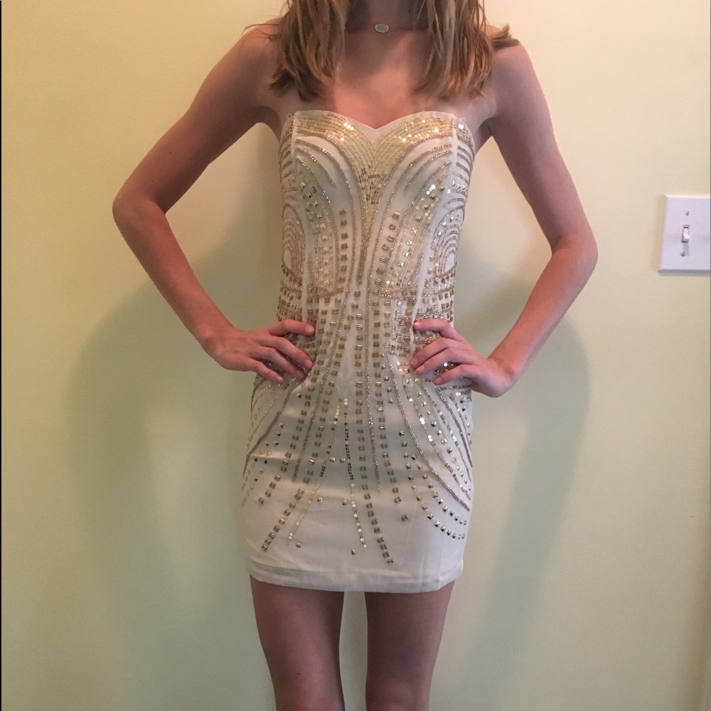 Taupe embellished dress