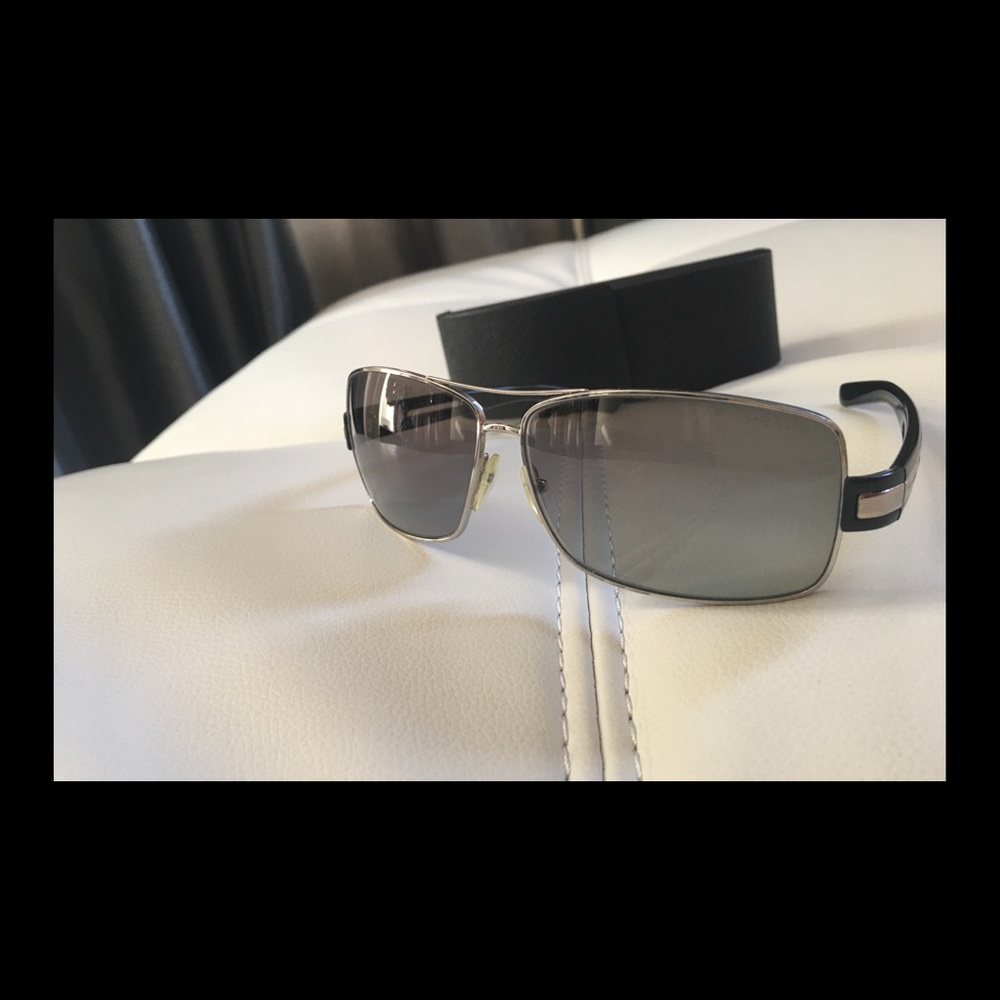 Authentic men's Prada sunglasses black and silver