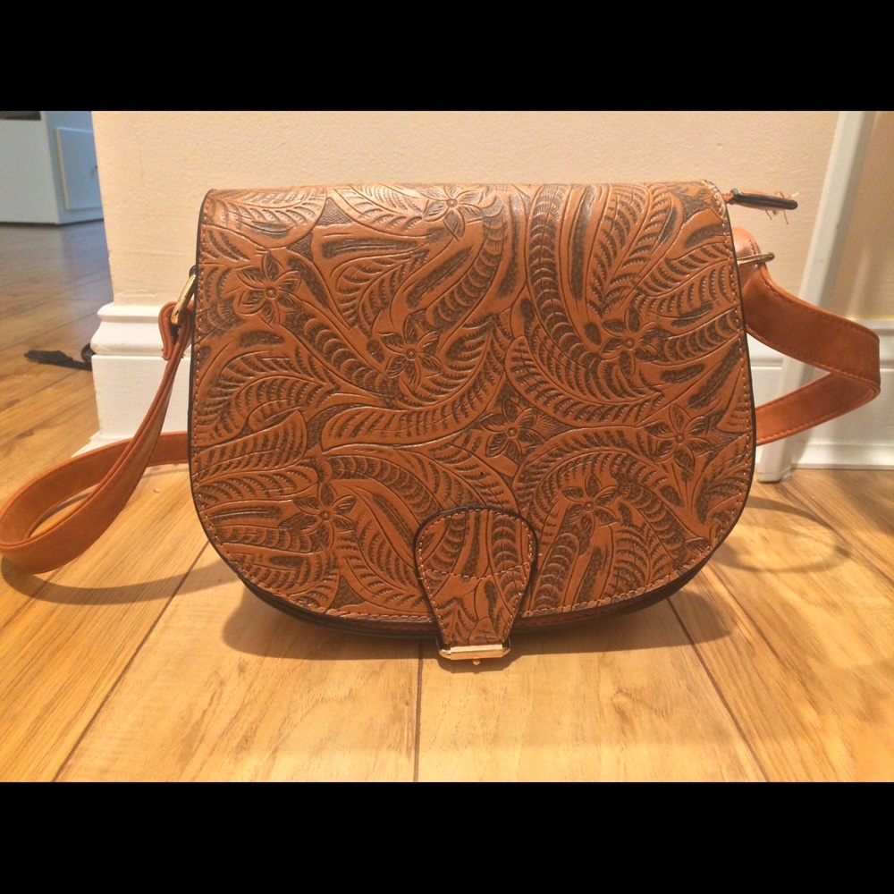 Faux Leather Cognac Crossbody Purse