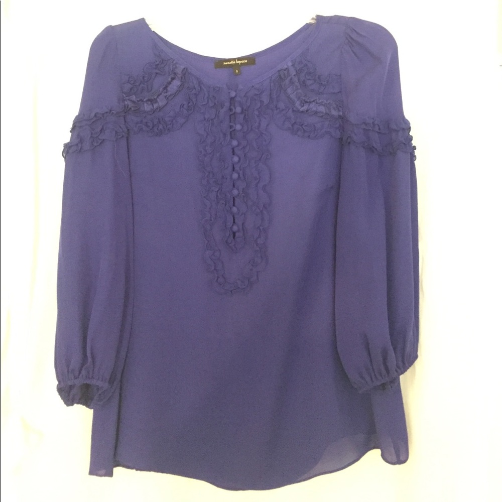 Cobalt blue chiffon long sleeve blouse