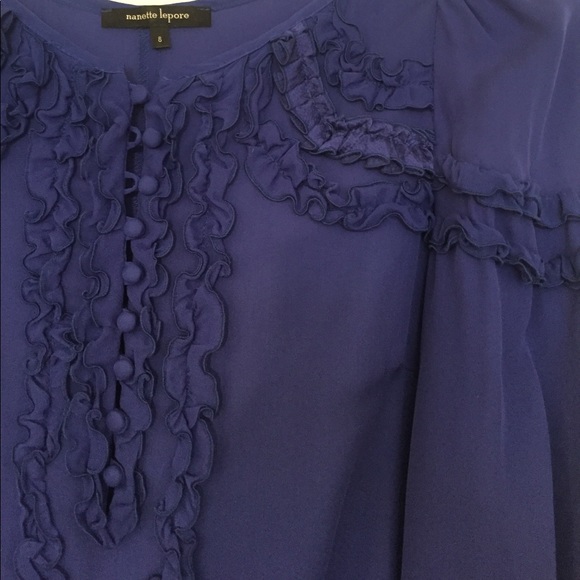 Cobalt blue chiffon long sleeve blouse - Picture 3 of 3