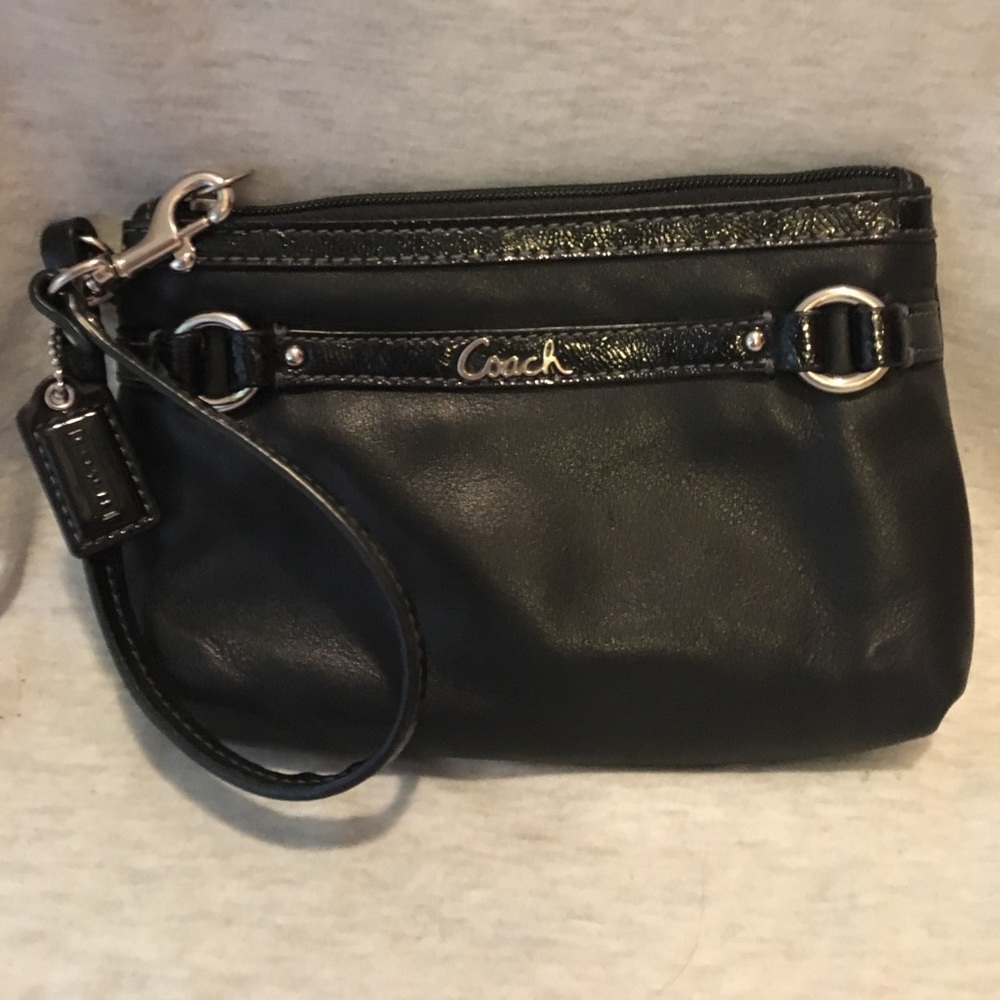 Black leather Coach wristlet