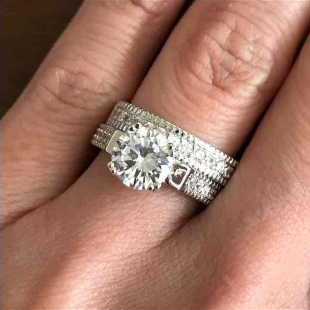 925 Sterling Plated wedding Ring Set