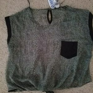 WD.NY green snakeskin sheer top, L. NWT.