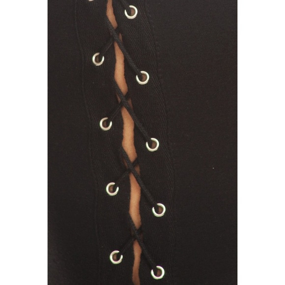 High waist black lace up side ankle leggings - Picture 2 of 5