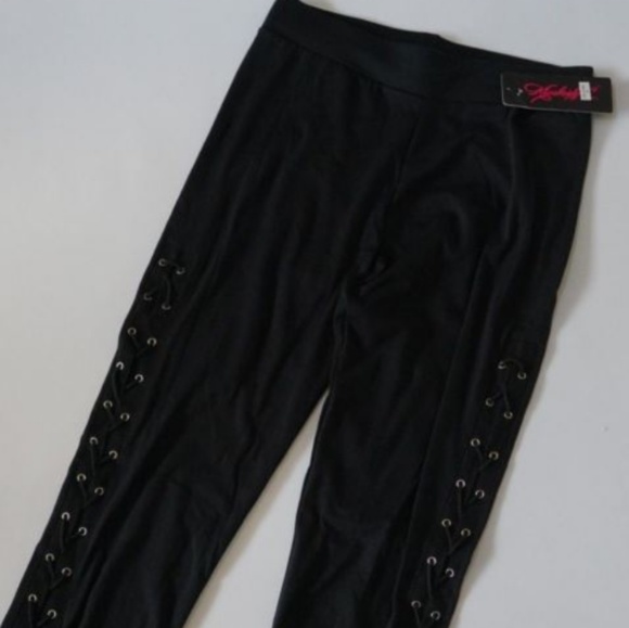 High waist black lace up side ankle leggings - Picture 4 of 5