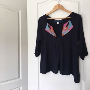 navy embroidered top