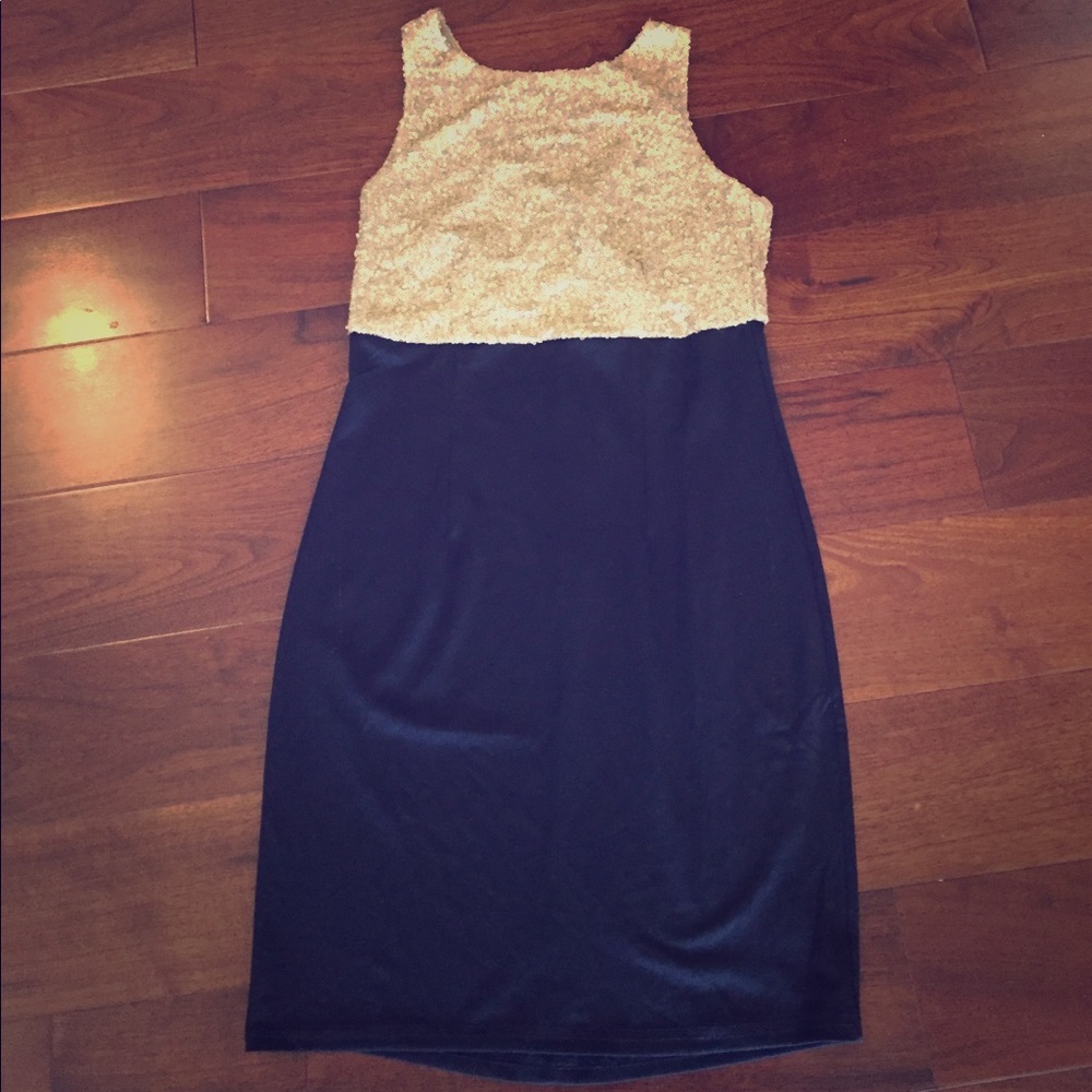 Gold and black sequin dress