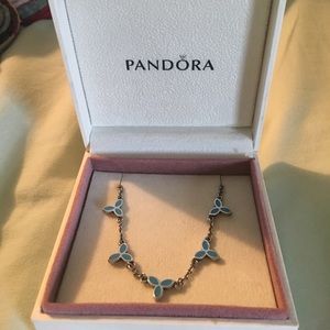 Pandora Blue Enamel Leaves Necklace