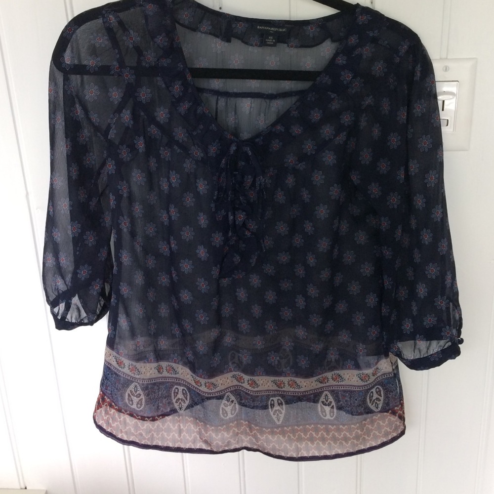 Sheer border print 3/4 sleeve BR top