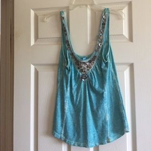 Free People turquoise blue top with sequins 💙