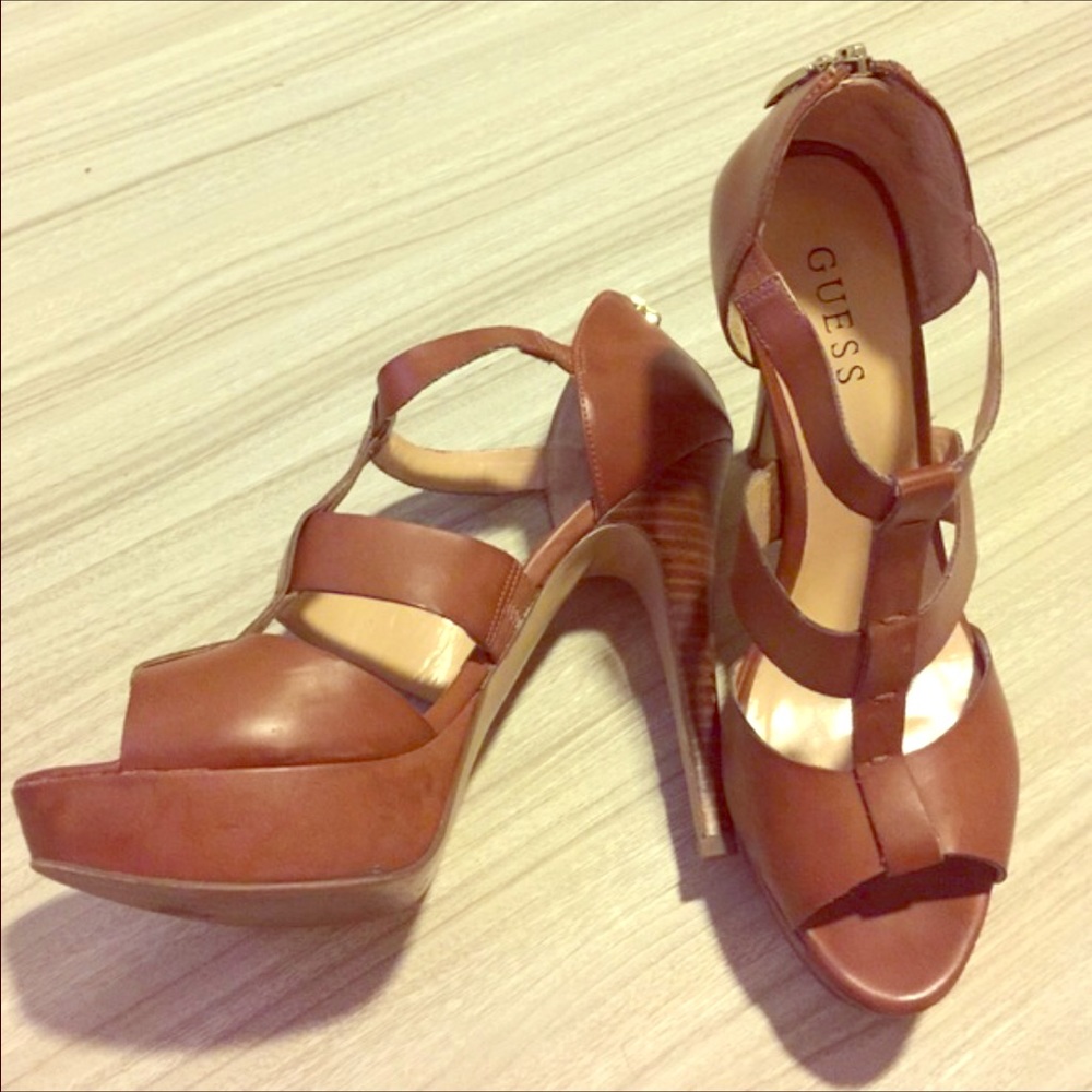 Guess brown leather heels