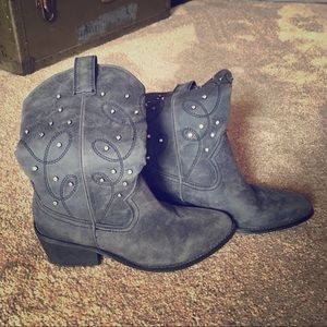 Slate Grey Studded mid-calf Cowboy Boots