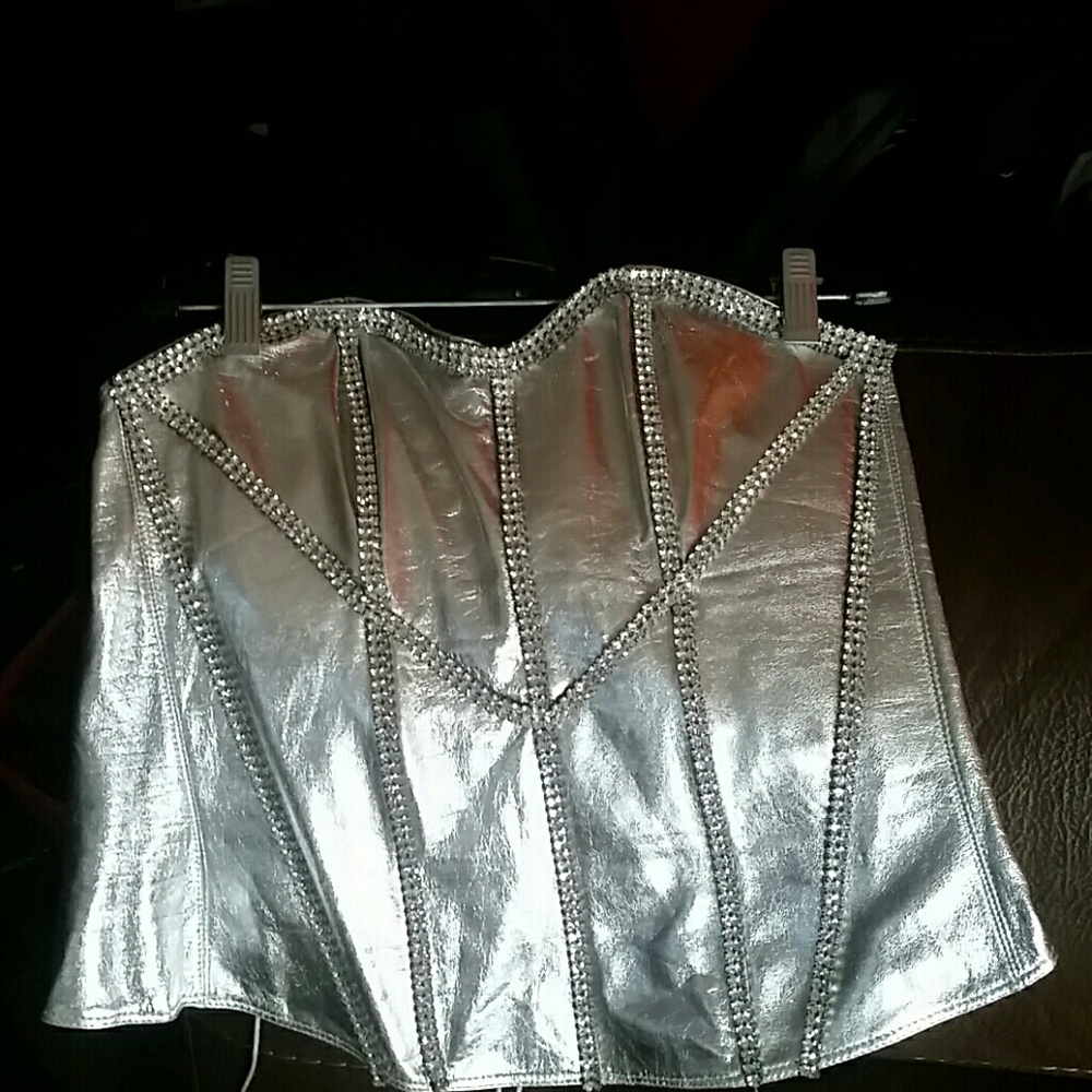 Silver suede bustier with rhinestone