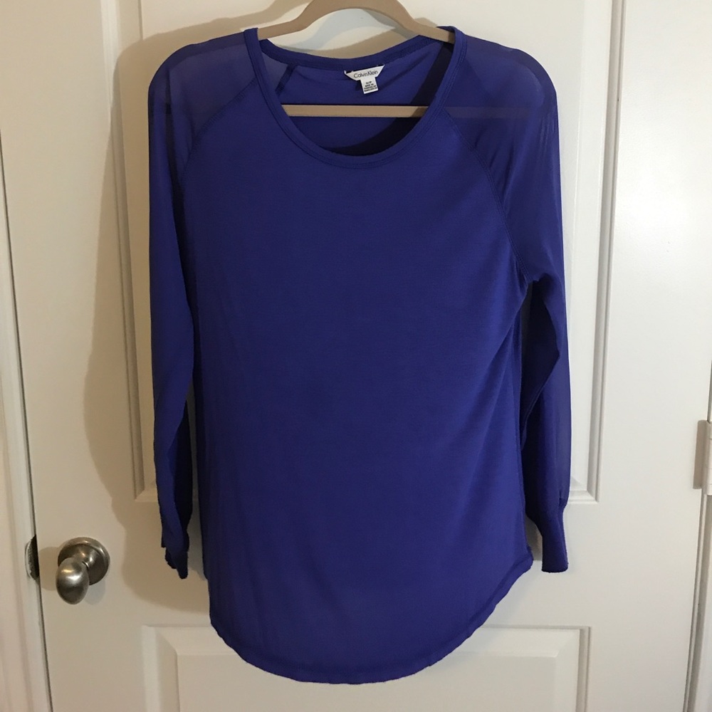 Blue/purple Calvin Klein long sheer-sleeve top