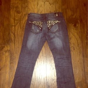 Boutique designer jeans with leather detail