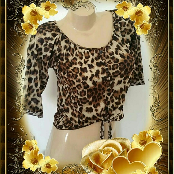 Semi-Sheer Leopard Tie Top - Picture 1 of 8