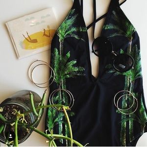 Black Palm Tree Bathing Suit